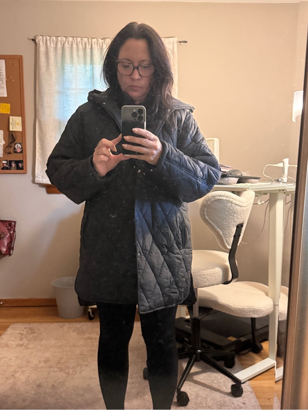 Source Unknown Black Quilted Hooded Puffer Coat